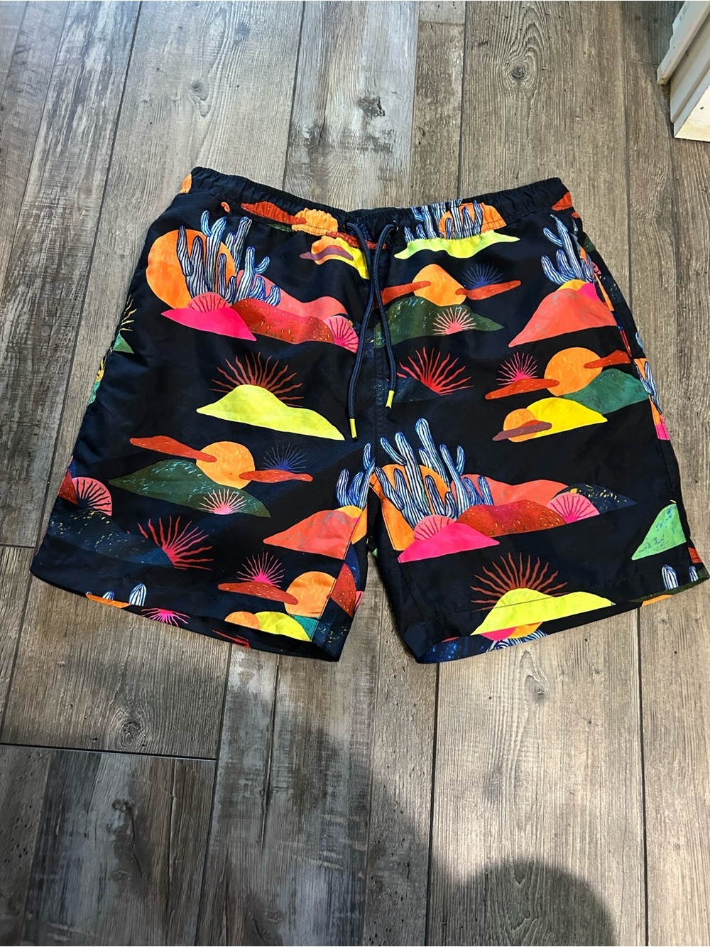 Scotch & Soda Black Swim Trunks cactus Neon Sunset Print southwestern desert